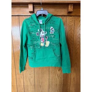 Disney Mickey Minnie Mouse Green Graphic Hoodie Kids XL Script All Over Print
